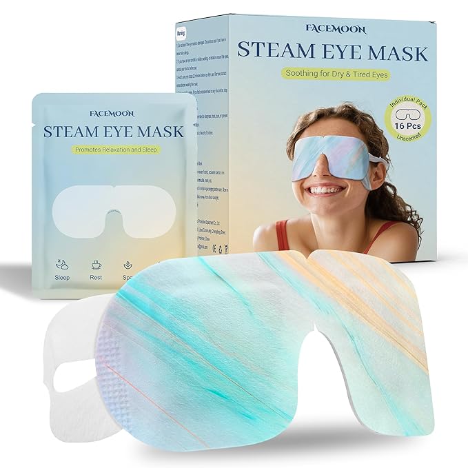 Self Heating Steam Eye Masks: 16 Packs Disposable Moist Heated Masks for Dry Eyes, Digital Eye Strain, Puffiness & Stress Relief – Warm Compress for Relax, Travel, Office, Sleep & Spa, Unscented