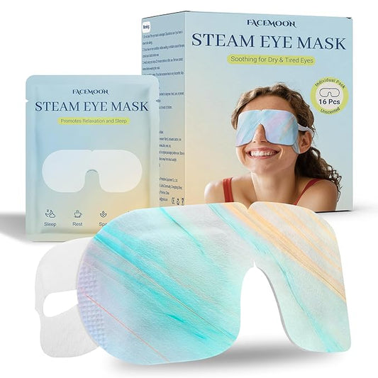 Self Heating Steam Eye Masks: 16 Packs Disposable Moist Heated Masks for Dry Eyes, Digital Eye Strain, Puffiness & Stress Relief – Warm Compress for Relax, Travel, Office, Sleep & Spa, Unscented