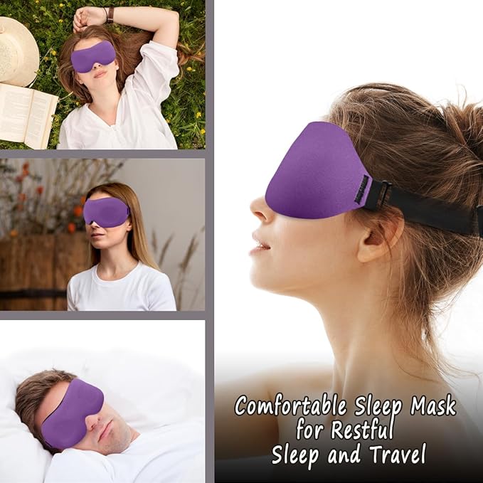 DTS Eye Masks for Side Sleepers Men Women Zero Eye Pressure 3D Cups Complete Light Blocking Night Blindfold with Adjustable Strap Shade Cover Sleeping Mask for Travel Nap Work Home (Purple) - Bloomnest