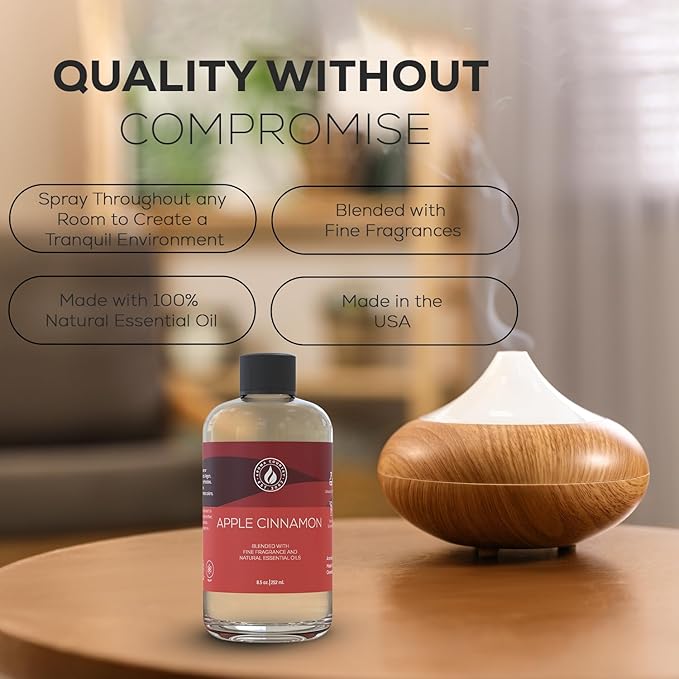 Aroma Country Apple Cinnamon Diffuser Oil - Luxury Essential Oils for Diffuser Refill & Air Freshener Room Spray - Long-Lasting & Natural Home Fragrance, Apple Cinnamon Scented Oil (8.5 Fl. oz) AromaCountry