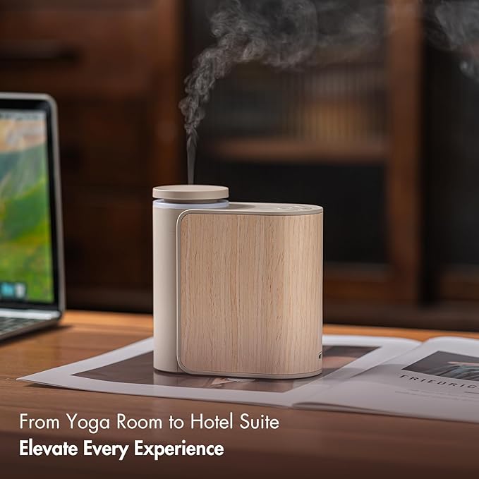 ZMARKRAFT® Waterless Essential Oil Diffuser w Solid Wood Cover 3 Timers 2 Mist Modes, Auto-Off Quiet Dual Fluid Aroma Diffuser, Portable Waterless Scent Diffuser w Lights, Room Decor Aromatherapy Gift - Bloomnest
