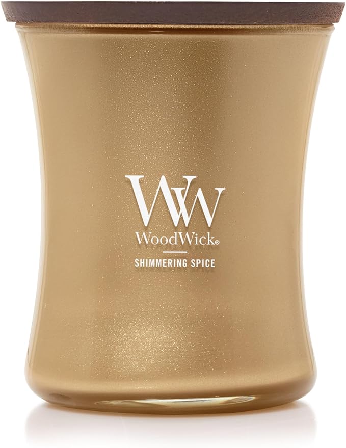 WoodWick Shimmering Spice Scented Candle, Crackles as it Burns, Precious Metals Collection, Home Décor, Gifting, 9.7oz - Bloomnest