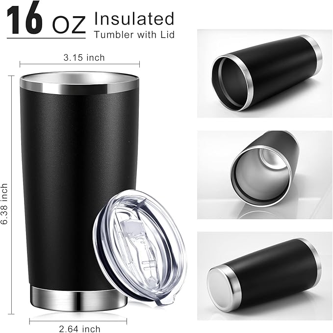 Sieral 36 Packs Stainless Steel Tumbler Bulk with Lid Vacuum Double Wall Insulated Travel Coffee Mug Powder Coated Tumbler Cup for Graduation Wedding Christmas Birthday Party(Black, 16 oz) - Bloomnest