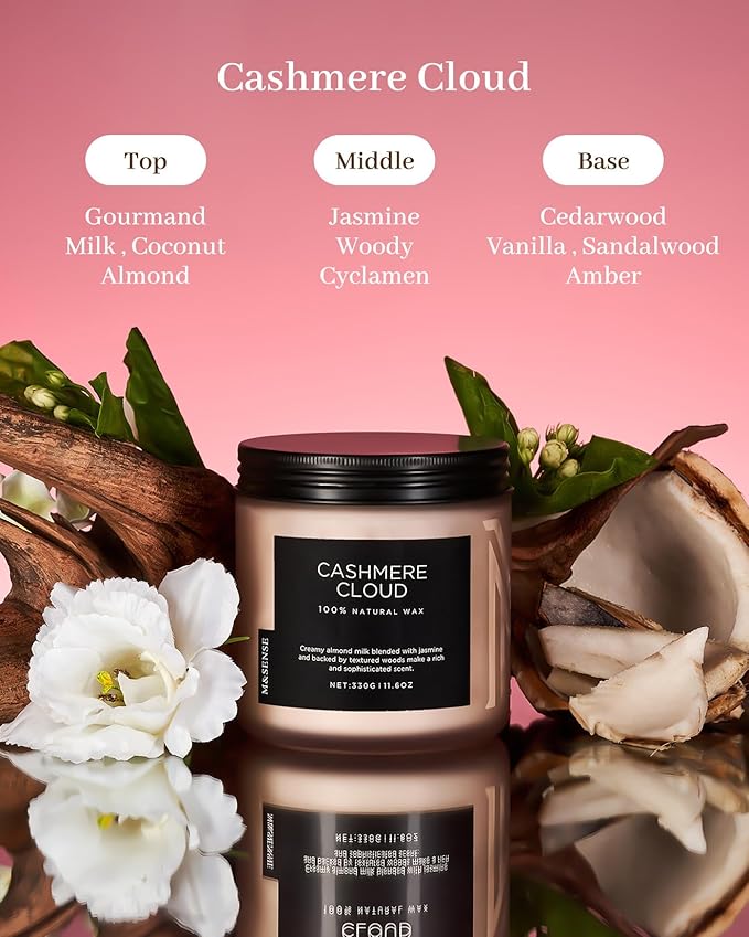 M&SENSE Warm Cashmere Scented Candle, 11.6oz Clean Non Toxic Natural Soy Wax Fragrance for Bathroom Bedroom 70 Hours Burn Time Candle, 2 Wick Aromatherapy Gifts for Housewarming - Bloomnest