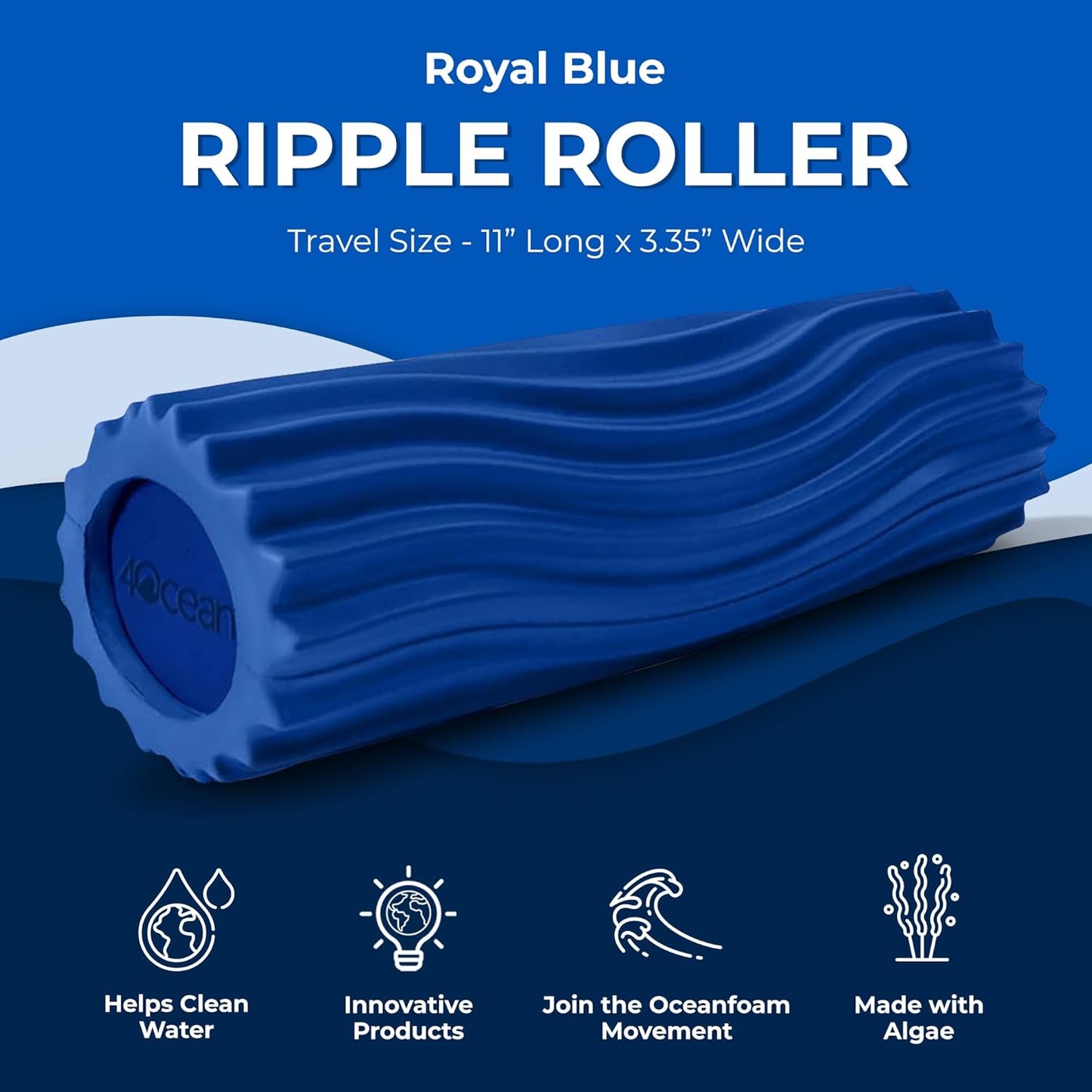 Oceanfoam x 4ocean Roller (Royal Blue) – Limited Edition Muscle Roller for Back Pain & Yoga - High Density Foam for Physical Therapy - Textured for Deep Tissue Massage