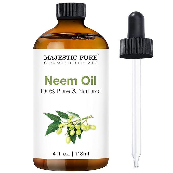 Majestic Pure Neem Oil Spray for Plants and Essential Oils Mixing, 100% Pure Cold Pressed, Safe for Dogs, Great for Skin/Hair Care, Massage Oil, Nails, Acne & Moisturizer for Dry Skin, 4 Fl Oz - Bloomnest