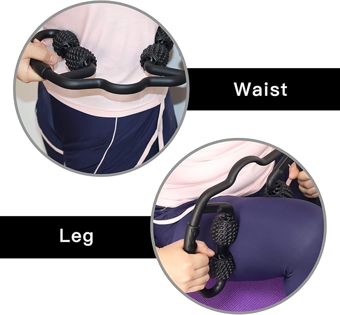 Cellulite Massage Tool Muscle Roller - Deep Fascia Massager & Dimpled Skin Remover for Legs, Thighs & Buttocks - Anti-Cellulite Roller, Smooth Skin, Pain Reliefs Black（Black - 4 Wheel） - Bloomnest