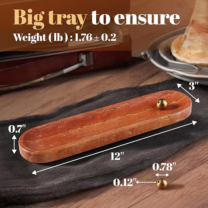 Koville Red Travertine Incense Holder, Incense Holder for Sticks, Natural Stone Incense Burner Ash Catcher for Meditation Yoga SPA, Balsam Fir/Palo Santo/Sage/Cone, Home Table Decor