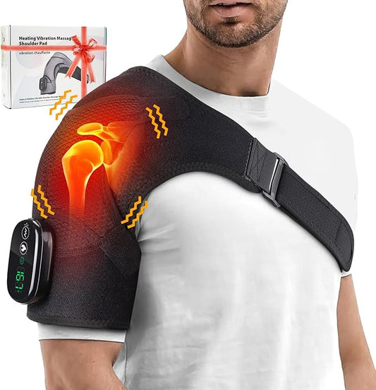Cordless Portable Shoulder Heating Pad & Massager, Heating Vibration Shoulder Wrap, Shoulder Brace for Pain Relief, Rotator Cuff Support for Men & Women, Black - Bloomnest