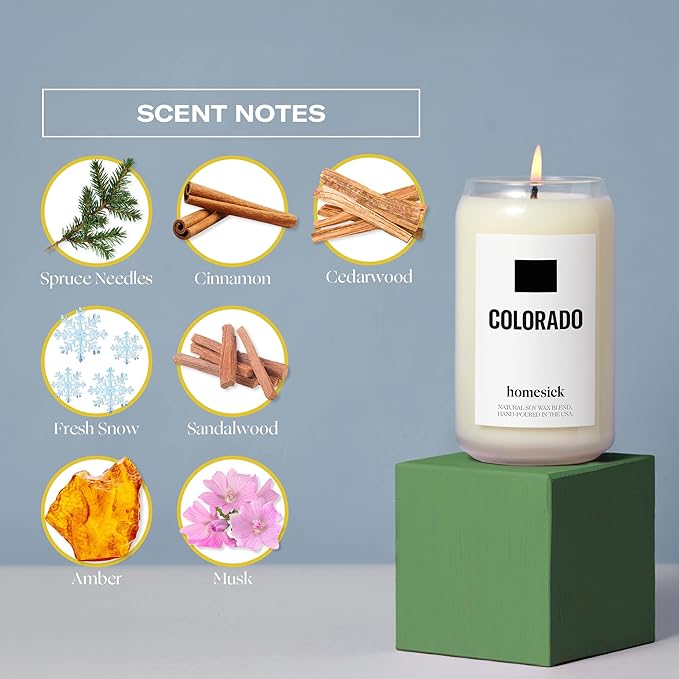 Homesick Scented Candles for Home (Colorado) - 13.75 oz Long-Lasting Soy Wax Jar Candle for Women & Men for All Occasions, 60-80 Hours Burn Time - Notes of Spruce Needles & Cinnamon - Bloomnest