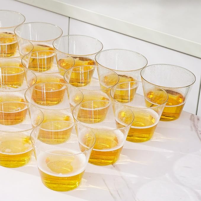 100 Count 9 oz Gold Plastic Cups, Disposable Cocktail Cups for Wedding & Party, Bulk Gold Plastic Tumblers, Fancy Disposable Party Cups for Cold Drinks - Bloomnest