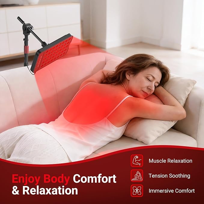 Comfytemp 55W Red Light Therapy for Face & Body, 143mW/cm² at 6 in Powerful Near Infrared Light Therapy Lamp, 660nm & 850nm LED Light Panel with Adjustable Stand Home Use, Gifts for Women Men Mom Dad Comfytemp