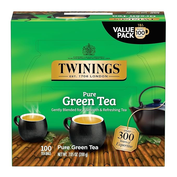 Twinings Pure Green Tea Individually Wrapped Bags, 100 Count (Pack of 1), Smooth & Refreshing, Caffeinated, Enjoy Hot or Iced, 100 Teabags - Bloomnest