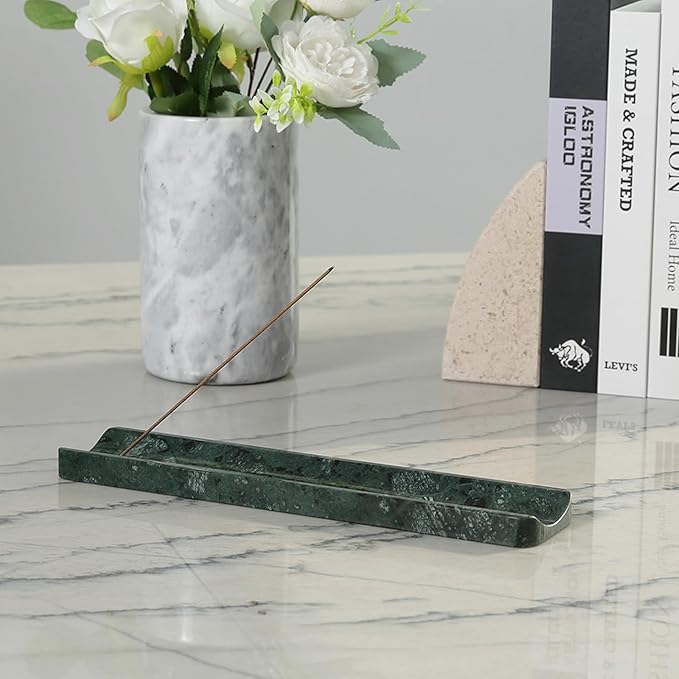 Koville Marble Incense Holder, Incense Holder for Sticks, Incense Sticks Holder Ash Catcher for Meditation Yoga SPA, Natural Stone Incense Burner, Home Table Decor (Green)