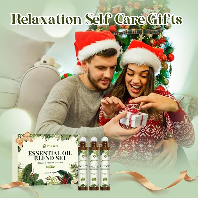 Essential Oils Roll On Set 3 Pack (Breathe, Focus on, Balance) - Essential Oil Blend Stress Relief Gift Aromatherapy Self Care Gift for Women, 3 * 10ml - Bloomnest