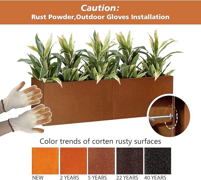 Corten Steel Metallic Heavy Planter for Outdoor Plants 14"x14"x30" Metal Planter Spliced Flower Pot with Partitions for Outside,Indoor,Garden (Corten, 14 * 14 * 30) - Bloomnest