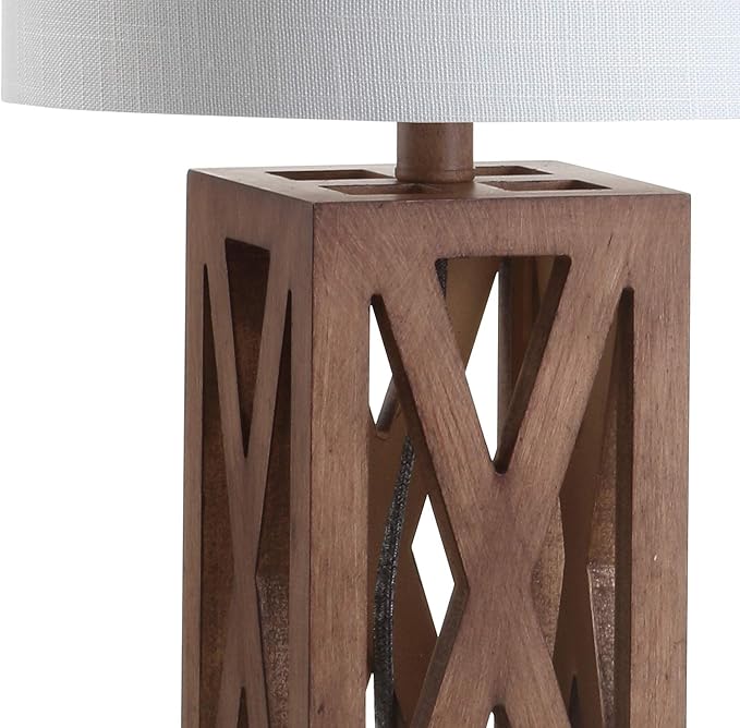 JONATHAN Y JYL1062A Stewart 21.5" Wood LED Table Lamp Industrial French Country Rustic Bedside Desk Nightstand Lamp for Bedroom Living Room Office College Bookcase LED Bulb Included, Brown - Bloomnest