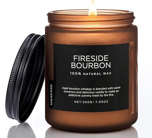 M&SENSE Fireside Bourbon Clean Non-Toxic Soy Wax Campfire Smoky Candle, Cotton Fall Scented Candle for Home Decor, 7.05oz Up to 50 Hours Burn Time Aromatherapy Gift for Bathroom - Bloomnest