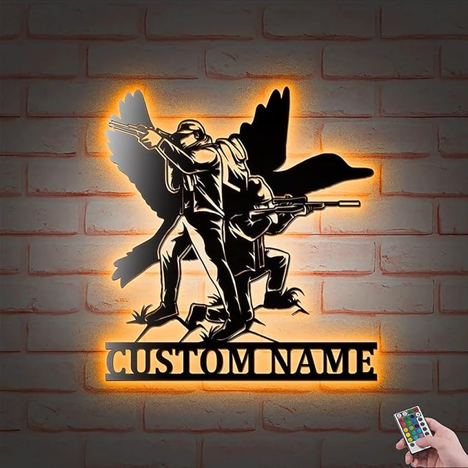 Lovely POD Personalized Hunting Metal sign, Hunting Art, Custom Moose Scenic Led Lights Metal Wall Art, Personalized Hunter Name Decoration Hanging For Home Hunting, Father's Day Gift - Bloomnest