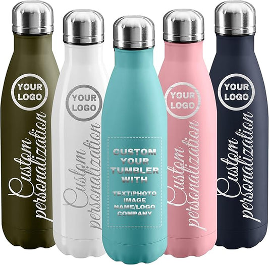 100 Pack USA Custom Water Bottle, 17oz Personalized Sport Water Tumbler, Stainless Steel Material, Leak-Proof, insulation, Customizabne Name, Suitable for Travel Holiday Gift for Women - Bloomnest