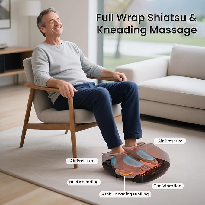 COMFIER Shiatsu Foot Massager with Heat, Electric Feet Massager Machine for Plantar Fasciitis Neuropathy,Gifts for Women,Men,Remote Control,Pause Function,Foot Warmer (Gray) - Bloomnest