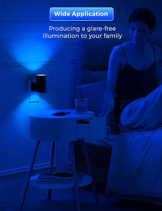 Blue Night Light, LOHAS Bluey Light Plug into Wall, Dusk to Dawn Sensor, 0-100LM, Adjustable Brightness, Calm Dimmable Lights for Bathroom, Hallway, Bedroom, 2 Pack - Bloomnest
