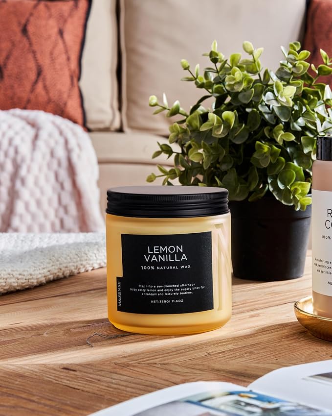 M&SENSE Candles Lemon Vanilla Scented, 11.6oz 70 Hour Long Lasting Candles for Home, 2 Wick Natural Soy Wax in Glass Jar, Stress Relief Gifts for Women and Men - Bloomnest