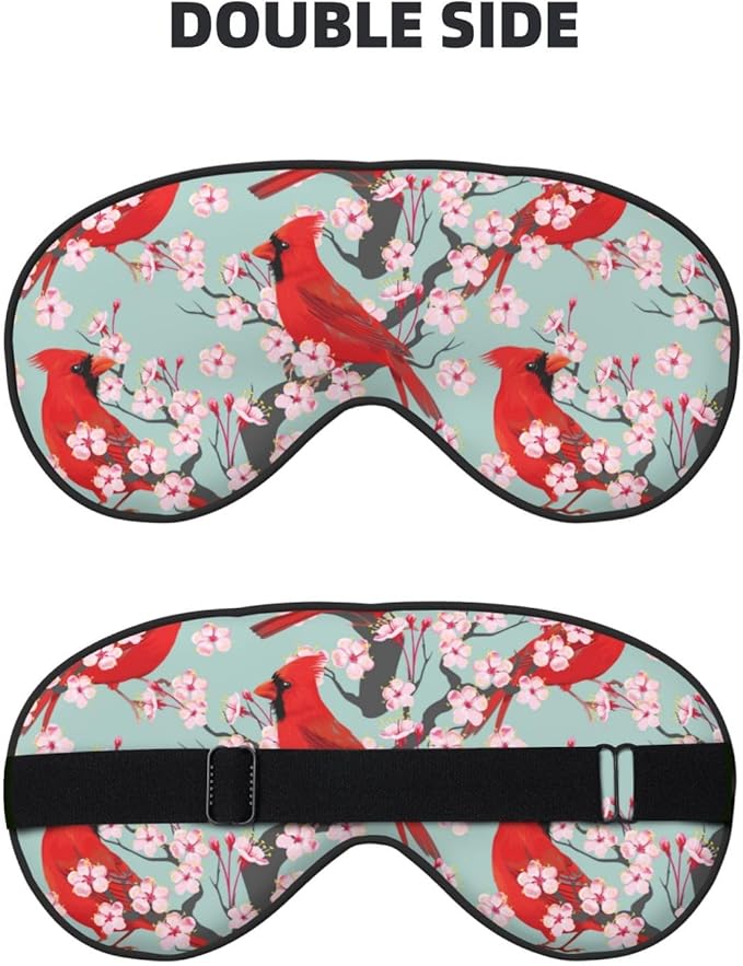 Sleep Eye Mask Cardinal and Bloom Cherry Sleep Mask for Women Men Comfortable Eye Mask with Adjustable Strap Soft Eye Cover Blindfold for Travel Yoga Nap Shift Work - Bloomnest