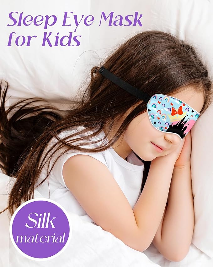 Kids Sleep Mask - Silk Eye Mask for Kids Cute Cartoon Cool Kawaii Soft Smooth Lightweight Boys Girls Teens Sleeping Mask with Adjustable Straps, Castle - Bloomnest