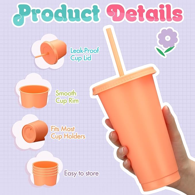 Honeydak 15 Pack Tumbler with Straw and Lid Bulk Water Bottle Iced Coffee Travel Mug Cup Reusable Plastic Cups for Party Birthdays 24-27 oz (Macaron Color) - Bloomnest