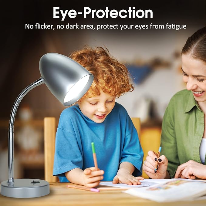 ENERGETIC SMARTER LIGHTING LED Desk Lamp, Flexible Gooseneck with Table lamp, 3.5W 240LM 4000K Cool White Study Lamps for Bedroom and Office, Eye Protection, ETL Listed Silver - Bloomnest