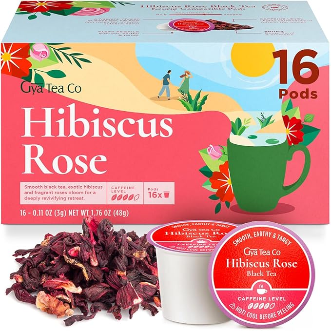 Gya Tea Co Caffeinated Hibiscus Rose Black Tea Pod (16 Count) - Smooth, Flavourful, Robust, Enjoy Hot or Iced - Bloomnest