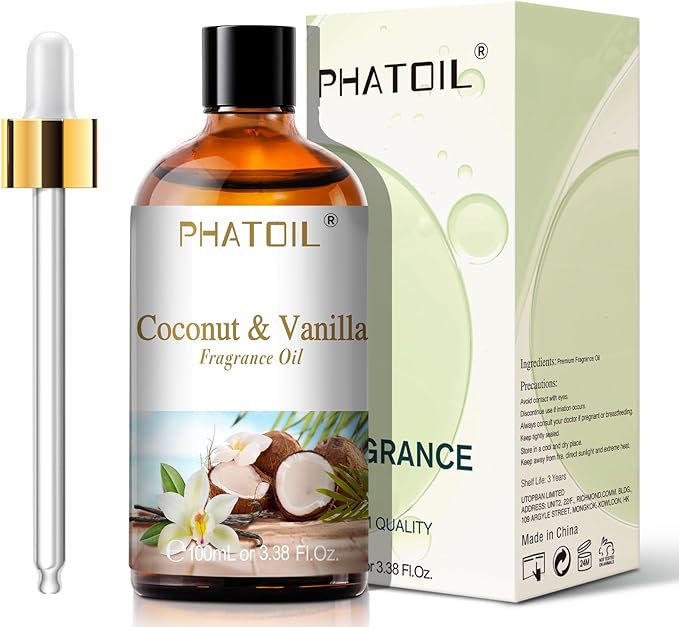 PHATOIL 3.38FL.OZ Coconut & Vanilla Fragrance Oils for Aromatherapy, Essential Oils for Diffusers for Home, Perfect for Diffuser, Yoga, DIY Candle and Soap Making - 100ml - Bloomnest