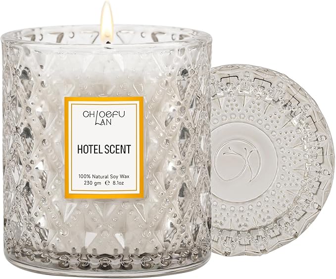 Chloefu LAN Hotel Scented Candle Natural Essential Oil, Luxury Scented Soy Jar Candle Gifts, Highly Scented, 8.1oz, Unique Blend to Promote Sleep & Relieve Stress - Bloomnest