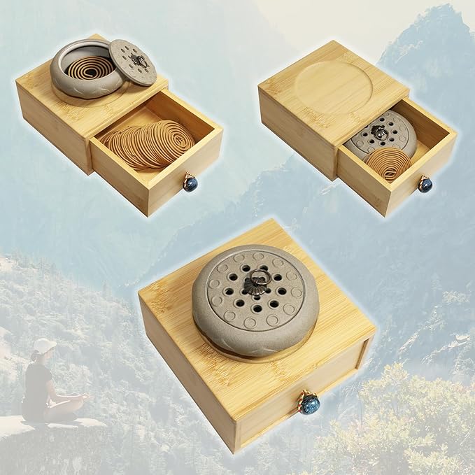 DIKOO Wooden Box for Store Palo Santo Incense Sticks, Storage Drawer Box for Store Smudging Sticks, Incense Cones, Sage Bundles (Bamboo, 6inch and 6inch) - Bloomnest