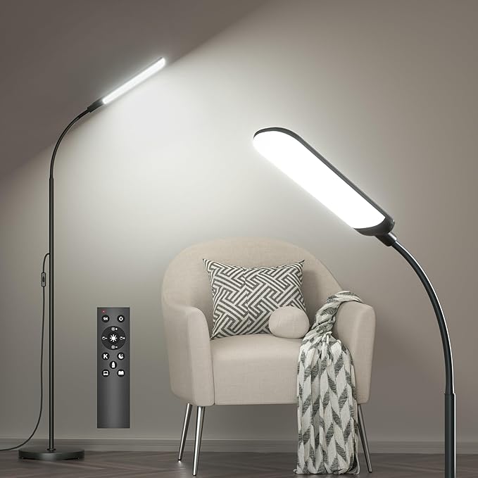 Floor Lamp, 18W Super Bright LED Floor Lamps for Living Room with Remote, Stepless Dimming Color Temperature & Brightness, Modern Adjustable Gooseneck Standing Lamp Ideal for Bedroom, Office, Study - Bloomnest