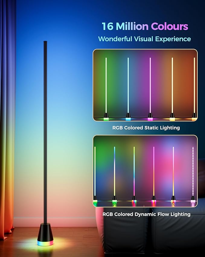 Smart RGB Corner Floor Lamp, 60 Inch 172 LEDs Bright Standing Lamps for Bedroom with APP and Remote, Modern Floor Lamp with Music Sync and 16 Million Colors Changing Ambient Lighting for Living Room - Bloomnest