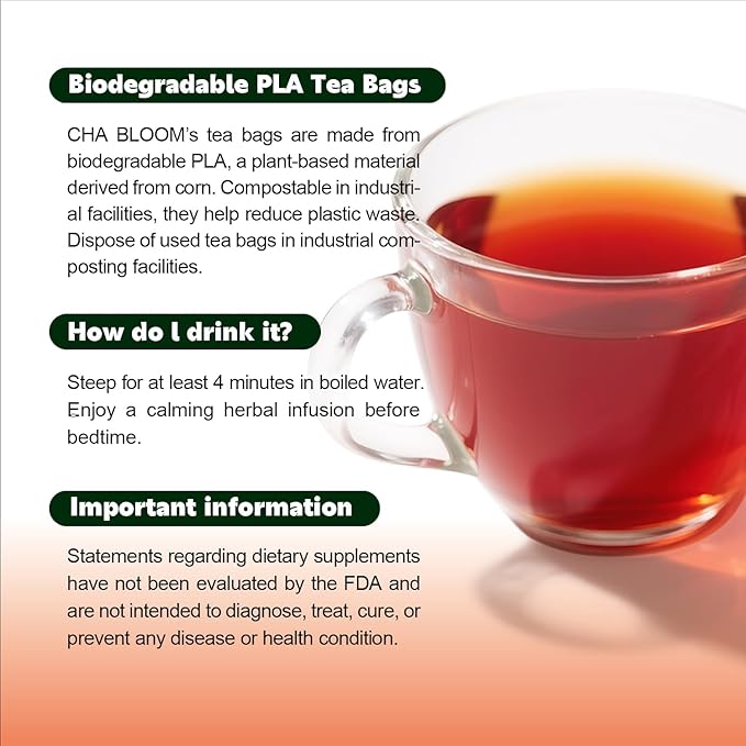 CHA BLOOM Chamomile Lavender Herbal Tea Bags, Caffeine-Free Blend, 15 Sachets, 75g Resealable Bag - Bloomnest