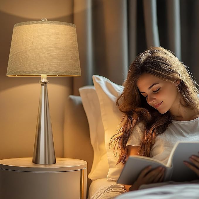 Oneach 25.75" Modern Table Lamp Set of 2, Bedside Lamps with USB Ports, Silver Nightstand Lamps Set for Living Room Bedroom House Bedside Home Office Family - Bloomnest