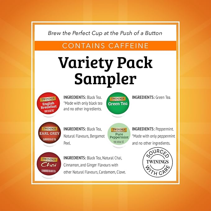 Twinings K-Cup Pods Variety Pack, Includes English Breakfast, Earl Grey, Chai, Green, and Peppermint for Keurig and Single Cup Brewers, 10 Count (Pack of 1), Enjoy Hot or Iced - Bloomnest