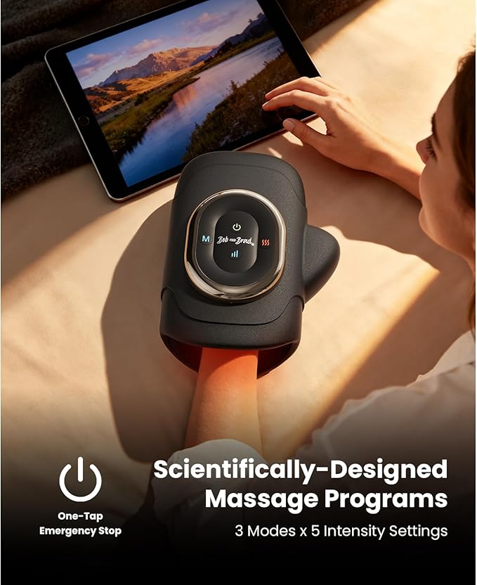 BOB AND BRAD Hand Massager with Heat and Compression, Individual Fingers, Cordless Portable HandSpa Pro Hand Massager for Arthritis and Carpal Tunnel, Pain Relief, 5 Intensity Settings - Bloomnest