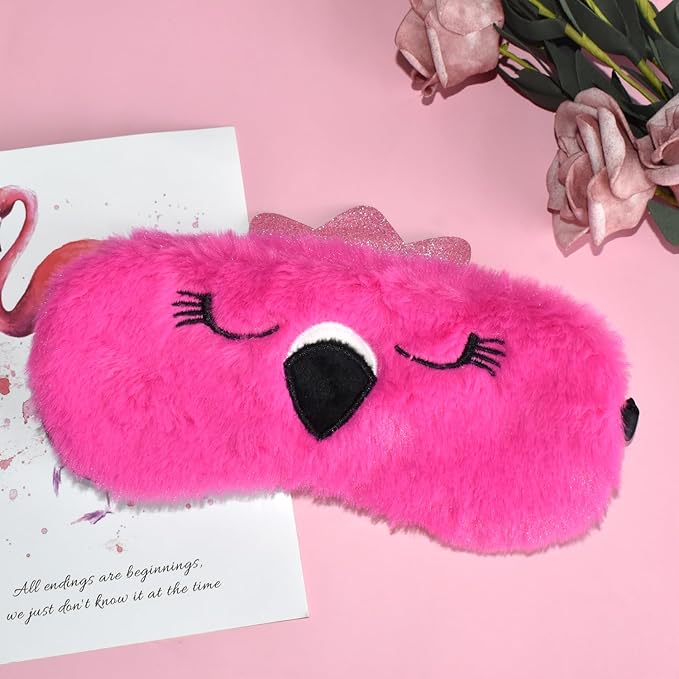 Funny Flamingo Sleeping Mask Eye Mask Cute Animal Sleep Mask Soft Plush Blindfold Travel Eye Cover Eyeshade for Kids Adults Girls Boys Women Men (Flamingo, Hot Pink) - Bloomnest