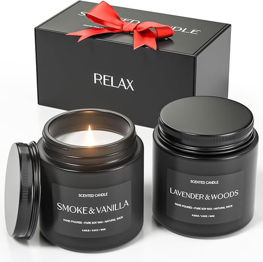 Scented Candles for Men, Soy Candles for Home Scented, Candle Gifts for Men, 2 Pack Aromatherapy Candle Gift Set for Relaxing, Stress Relief & Home Decor - Bloomnest