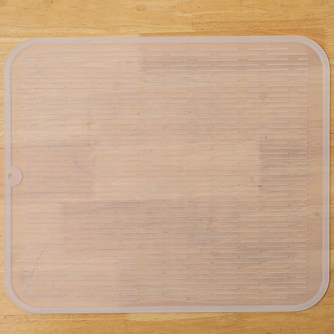 Silicone Dish Drying Mat for Multiple Usage,Easy clean,Eco-friendly,Heat-resistant Silicone Mat for Kitchen Counter or Sink,Refrigerator or Drawer Liner Translucent 2XL 24 inches x 18 inches - Bloomnest