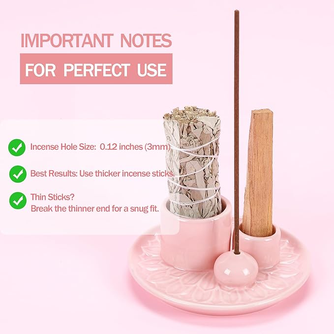 Palo Santo Sticks Holder, Multi-Purpose Handmade Ceramic Incense Burner for Palo Santo Incense Sticks, Sage Holder for Burning, Ash Catcher Tray for Meditation Yoga Room (Pink) ToolSentryX