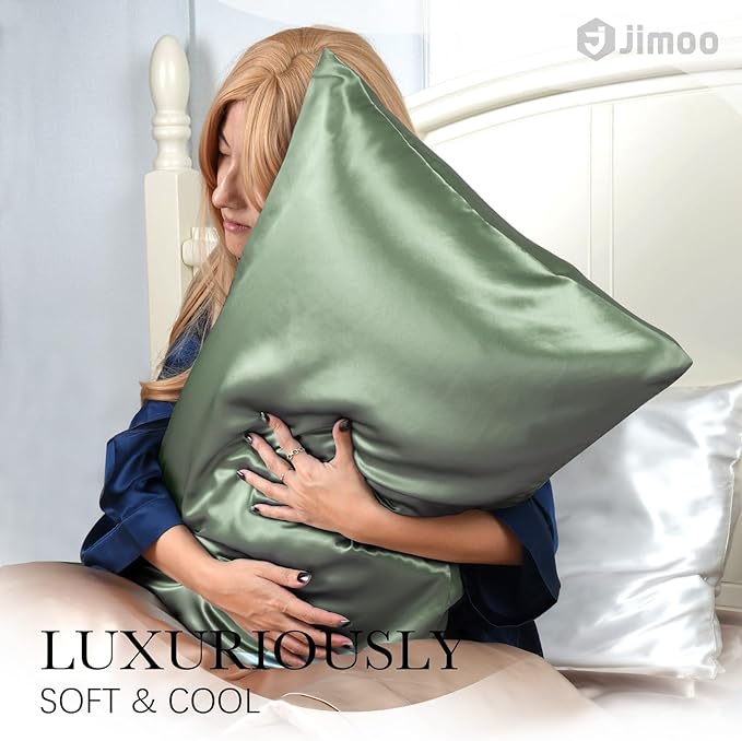 100% Mulberry Silk Pillowcase for Hair and Skin, 22 Momme Pure Natural Silk Pillow Case Both Sided with Zipper, Pillow Cover for Women Mom Men (Matcha, King 20''×36'', 1 Pack) - Bloomnest