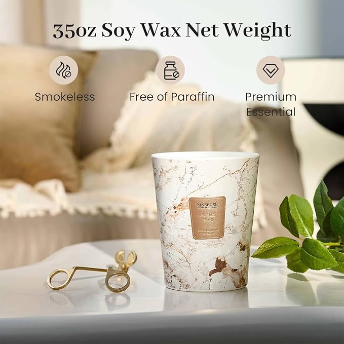 M&SENSE Santal Scented Candles for Home, 3-Wick Highly Scented Jar Candles, Extra Large Candle 35 Oz 150 Hours Long Lasting Burning, Relaxing Aromatherapy Candle for Stress Relief, Meditation - Bloomnest