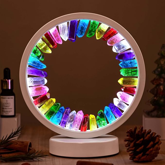 Runyansghi Chroma Electroplated Single Point Night Lamp 8.6" Healing Crystal Bedside Lamp USB Port 3 Colours Dimming Mode Bedroom Lamp Suitable Night Light Office Home Decor Ideal Gift - Bloomnest