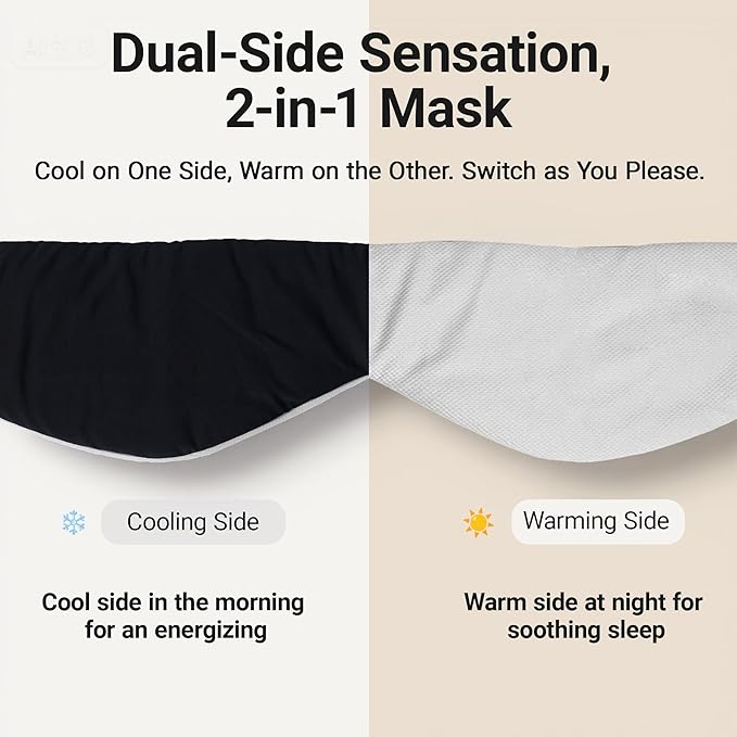 Black/Grey Reversible Cotton Sleep Eye Mask, Full-Coverage Adjustable Breathable Wrap, Ultra-Light Total Blackout Blindfold for Travel Nap, Ready-to-Gift Set for Women Men Teens Adults - Bloomnest