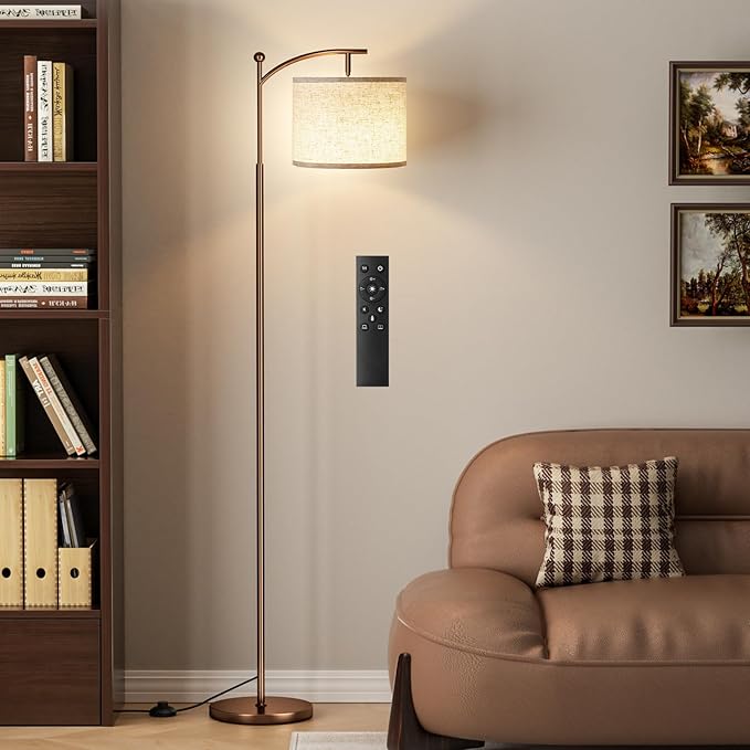 60" Floor Lamps with Remote Control & Bulb, Colors Temperature & Brightness Adjustable, Beige Shade & Brown Pole - Bloomnest